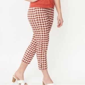 Unique Vintage Rust Gingham Rachelle Capri Pant